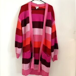 St. John’s Bay Colorblock Striped Multi-Color Pink Long Cardigan